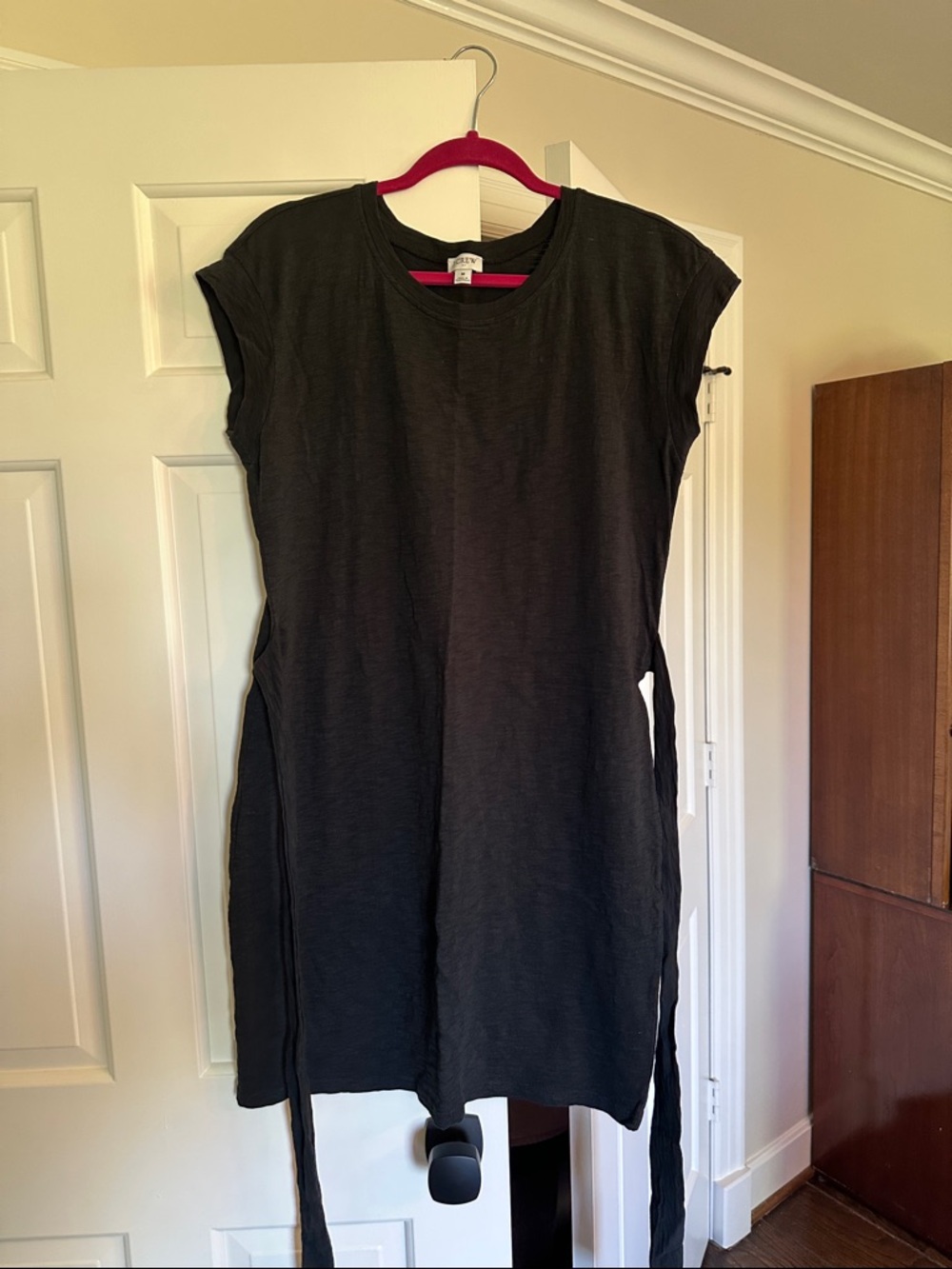 J. Crew Black Cotton Tie-Waist Shift Dress